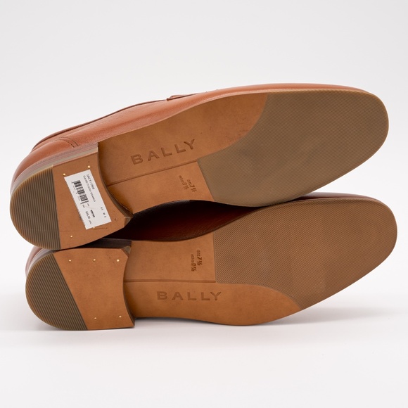 size 8.5 Bally Tan Saily Cuero Goat Grained Leather Gold Chain Tassel Loafers main image 4